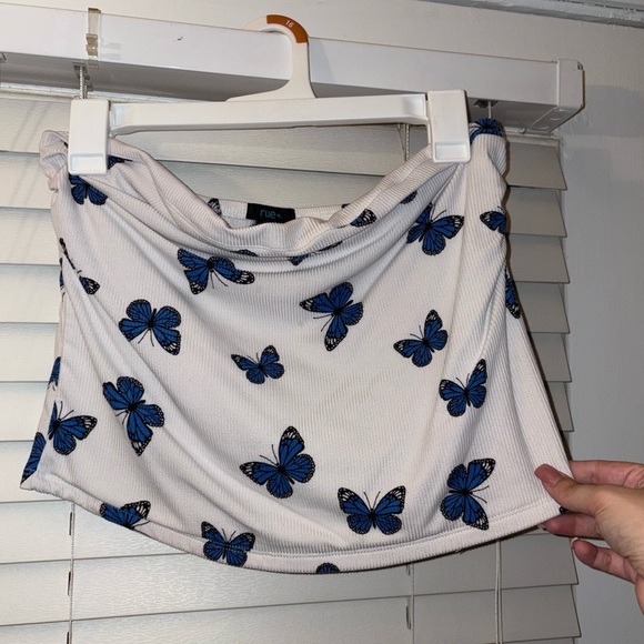 Rue21 Plus Blue Butterfly Print Tube Top Size 1X - Picture 2 of 6